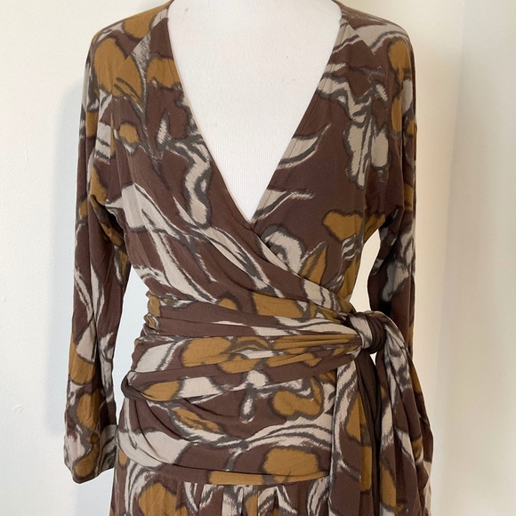 ETRO Midi Wrap Dress | Printed | Brown | Italy | 48 | Large | 12 - Picture 4 of 14